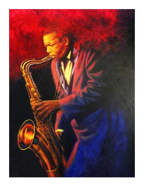 This small image of the John Coltrane oil painting links to the main page that contains details about and a link to buy a giclée of this painting.